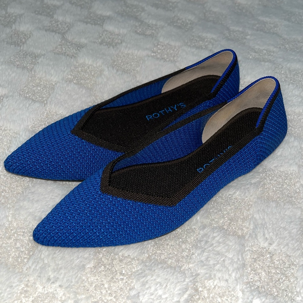 Rothy's Pointed Toe Flats in Bright Blue and Black
